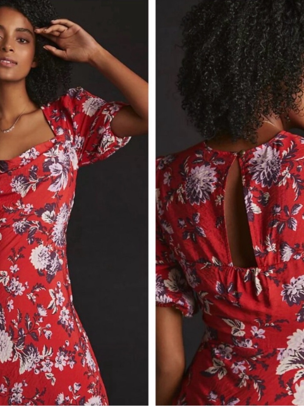 Maeve Red Floral Square-Neck Midi Dress